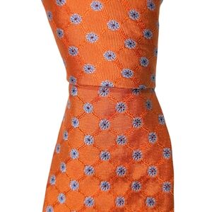 Brook Brothers Silk Necktie Men's Orange Floral Geometric Designer Tie EUC